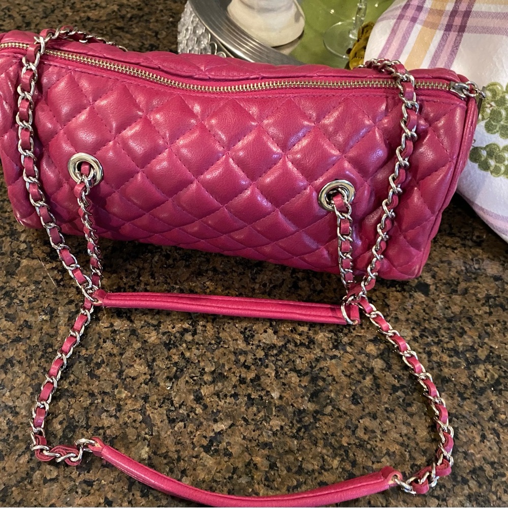 Raspberry Pink  Quilted Chain double handled handbag